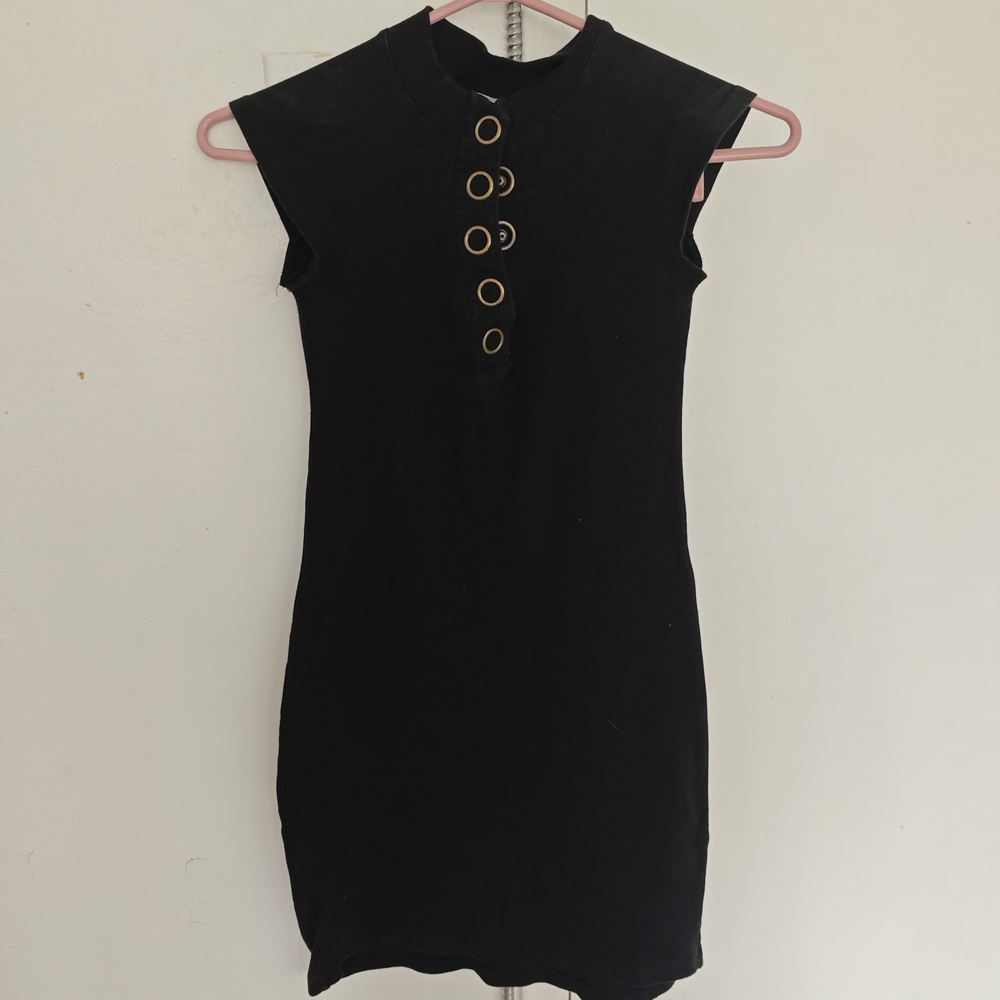 VTG Y2K Black bodycon Dress with Gold Accents